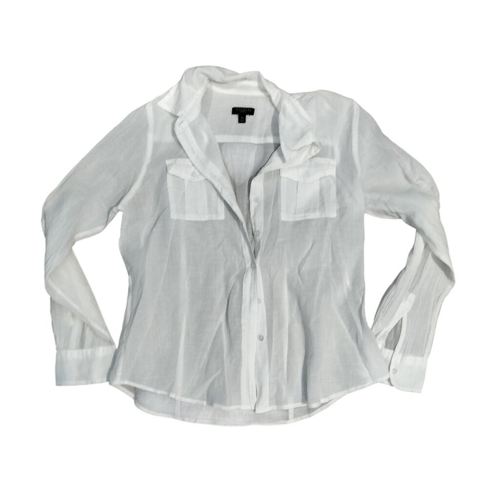 Talbots white sheer see through 100% cotton button-down blouse, cute, Y2K 2000s